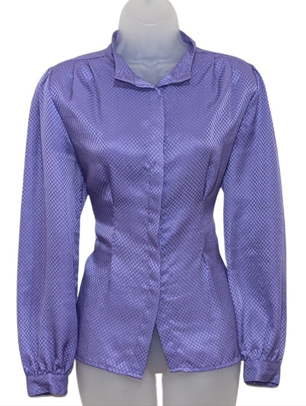 La Bonne Vie | Purple Satin Button-Front Blouse | Vintage | Retro | Tailored |